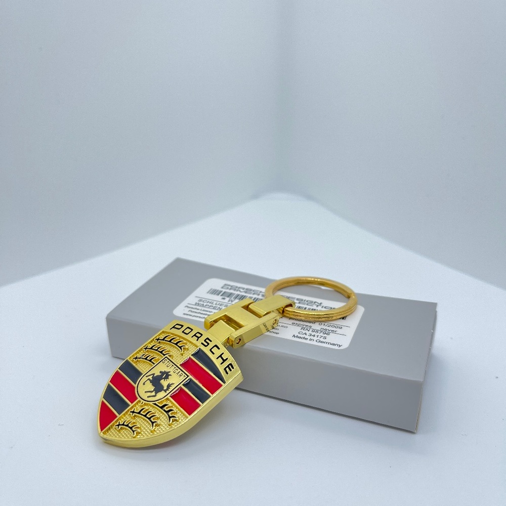 Porsche Keyring Keychain two-sided crest metal gold crest chrome new